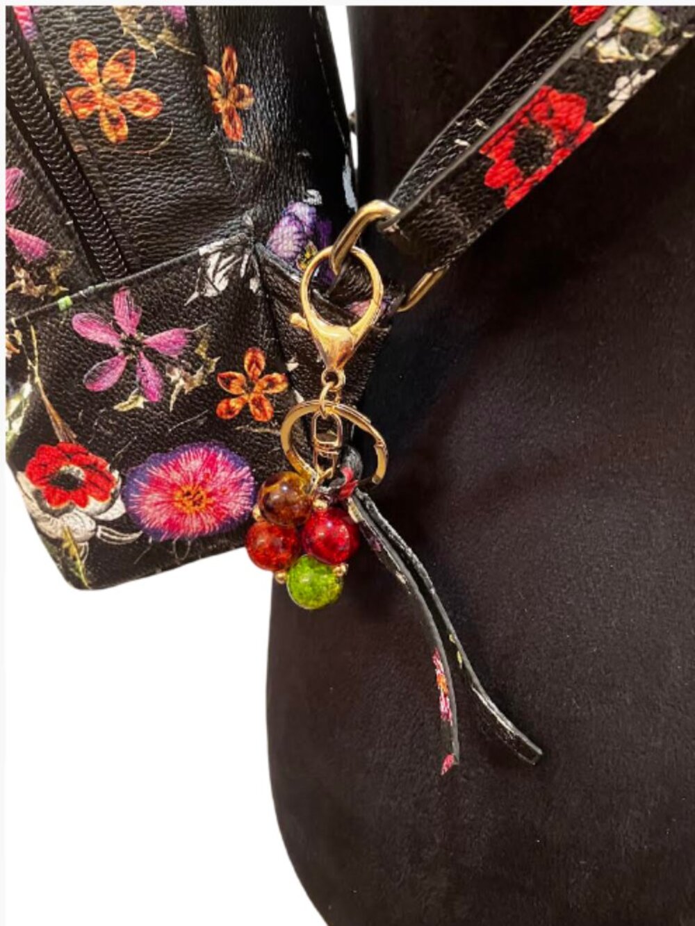 Unbranded Floral-Themed Backpack Two Compartments Matching Key Ring Like New - Picture 11 of 15